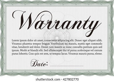 Sample Warranty certificate template. Elegant design. With guilloche pattern. Vector illustration. 