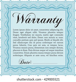 Sample Warranty certificate template. Elegant design. Vector illustration. With guilloche pattern. 