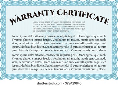 Sample Warranty certificate template. With guilloche pattern and background. Excellent complex design. Vector illustration. 