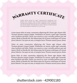 Sample Warranty certificate template. With guilloche pattern and background. Elegant design. Vector illustration. 