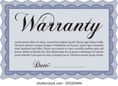 Modelo de certificado de garantía. Diseño retro. Con texto de ejemplo. Diseño complejo. 