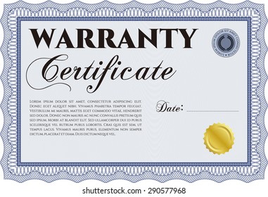 Modelo de certificado de garantía. Con texto de ejemplo. Con fondo. Diseño retro. 