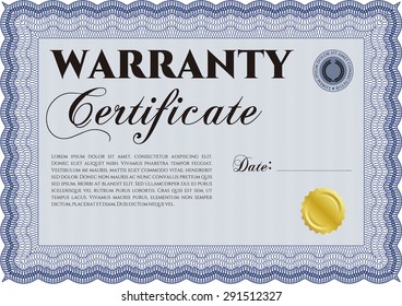 Modelo de certificado de garantía. Con texto de ejemplo. Ilustración vectorial. Marco complejo. 