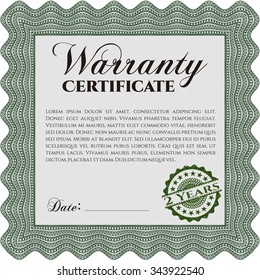 Modelo de certificado de garantía. Ilustración vectorial. Fácil de imprimir. Borde complejo. 