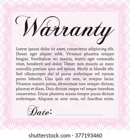 Sample Warranty certificate template. Vector illustration. Elegant design. With guilloche pattern. 
