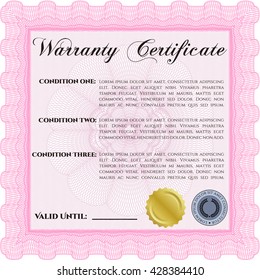 Modelo de certificado de garantía. Ilustración vectorial. Diseño elegante. Con patrón de guilloche. 