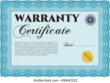Modelo de certificado de garantía. Ilustración vectorial. Con patrón de guilloche y fondo. Diseño elegante. 
