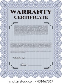 Sample Warranty certificate template. Vector illustration. With guilloche pattern. Elegant design. 