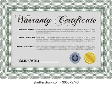 Modelo de certificado de garantía. Muy personalizable. Con un fondo complejo. Borde complejo. 
