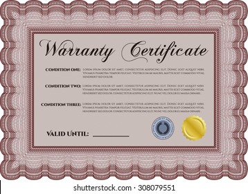 Sample Warranty certificate template. Very Detailed. Complex border design. It includes background. 
