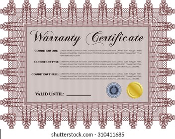 Modelo de certificado de garantía. Muy Detallado. Marco y fondo complejos. 