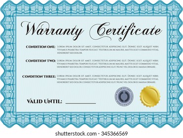 Sample Warranty certificate template. Very Customizable. With sample text. Complex frame. 