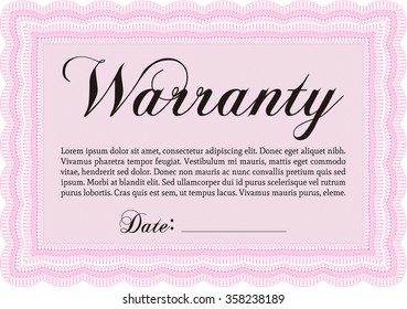 Sample Warranty certificate template. Very Detailed. With background. Complex border design. 