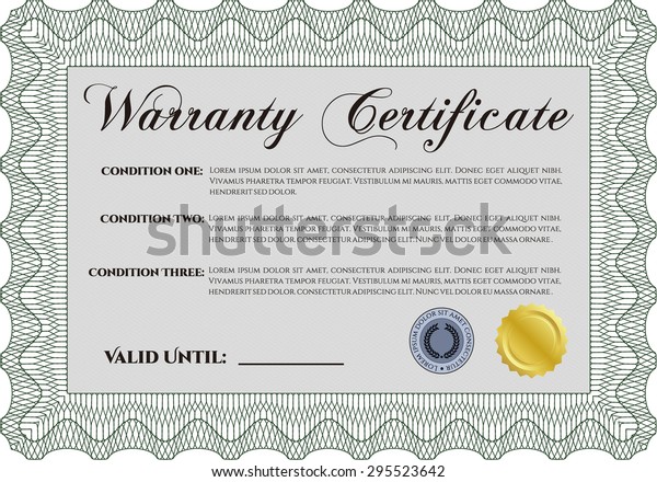 Sample Warranty Certificate Template Very Detailed Stock Vector ...