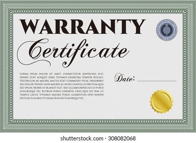 Sample Warranty certificate. With sample text. Vector illustration. Complex border. 