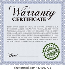 Sample Warranty certificate. Vector illustration. Excellent complex design. With complex linear background. 