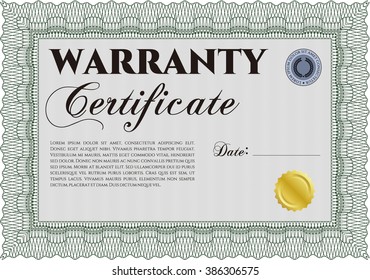 Ejemplo de certificado de garantía. Ilustración vectorial. Excelente diseño complejo. Con un fondo lineal complejo. 