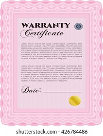 Sample Warranty certificate. Vector illustration. Artistry design. With complex linear background. 