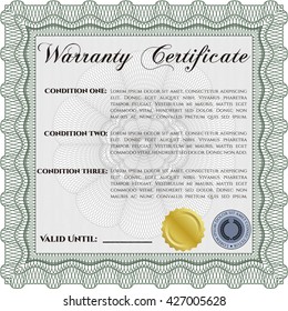 Ejemplo de certificado de garantía. Ilustración vectorial. Con patrón de guilloche y fondo. Excelente diseño complejo. 