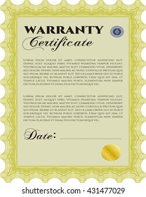 Ejemplo de certificado de garantía. Ilustración vectorial. Diseño artístico. Con un fondo lineal complejo. 