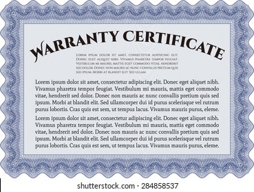 Ejemplo de certificado de garantía. Muy personalizable. Con texto de ejemplo. Diseño complejo.