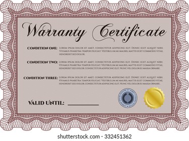 Sample Warranty certificate. Very Customizable. Easy to print. Complex frame design. 