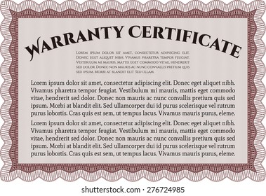 Sample Warranty. Complex frame design. Vector illustration. With sample text. 