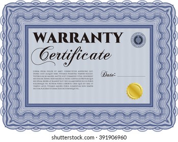 Sample Warranty. With complex linear background. Border, frame. Artistry design. 