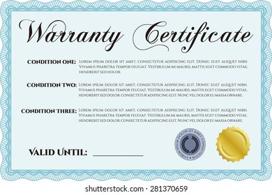 Sample Warranty. It includes background. Complex border design. Very Detailed. 
