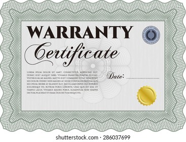 Sample Warranty template. With background. Perfect style. Complex border. 