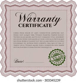 Sample Warranty template. Complex frame design. With background. Vector illustration. 