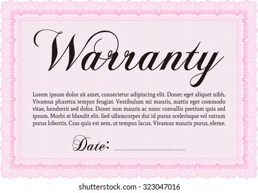 Sample Warranty template. Easy to print. Retro design. Complex border. 