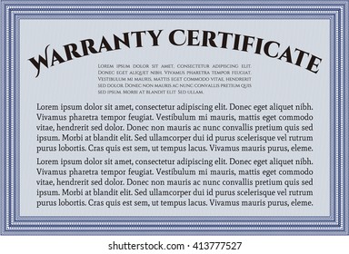 Sample Warranty template. With great quality guilloche pattern. Retro design. 