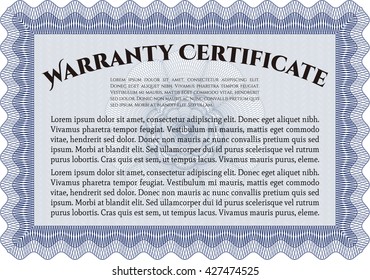 Sample Warranty template. With great quality guilloche pattern. Sophisticated design. 