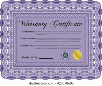 Sample Warranty template. With great quality guilloche pattern. Sophisticated design. 