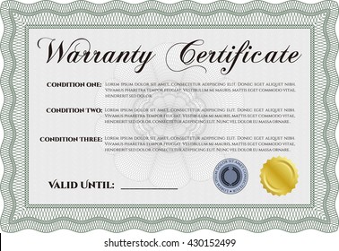 Sample Warranty template. With great quality guilloche pattern. Retro design. 