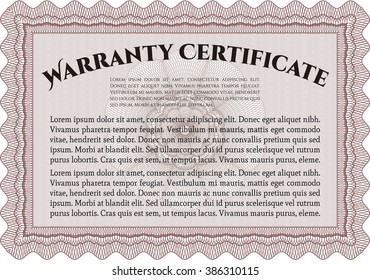 Sample Warranty template. With guilloche pattern. Retro design. 