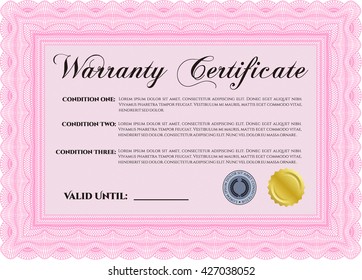 Sample Warranty template. With guilloche pattern. Retro design. 