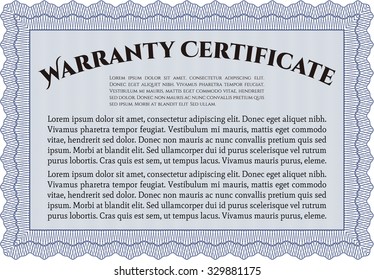 Sample Warranty template. Retro design. With sample text. With background. 