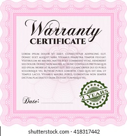 Sample Warranty template. Retro design. With guilloche pattern. 