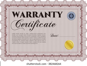Sample Warranty template. Sophisticated design. With great quality guilloche pattern. 