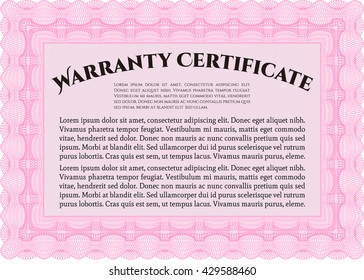 Sample Warranty template. Sophisticated design. With great quality guilloche pattern. 