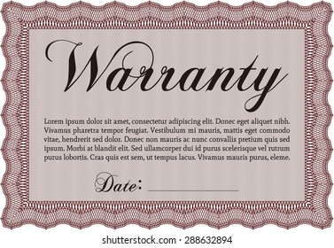 Sample Warranty. Vector illustration. Complex border design. With complex background. 