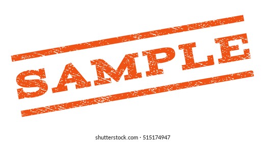 Sample watermark stamp. Text caption between parallel lines with grunge design style. Rubber seal stamp with unclean texture. Vector orange color ink imprint on a white background.