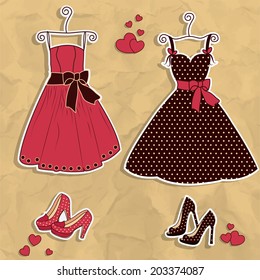 Sample of women's dresses with shoes