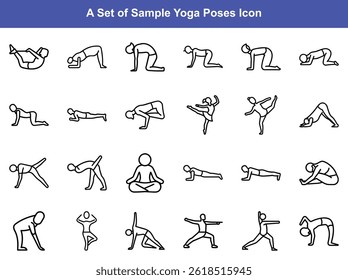 Exemplo Yoga Poses Linha Ícones Vetor Conjunto