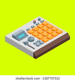 Sampler Drum Machine Hip-Hop Music Beatmaking Icon. Isometric Vector Illustration.