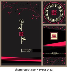 Samples for branding with roses in black, pink and white colors