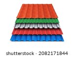 Samples of sheets of metal for the roof of different colors on a white background. Vector illustration