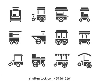 Samples of shop on wheels. Set glyph style icons